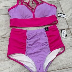 Torrid Two-Tone Lavender and Hot Pink Strappy Bikini Set